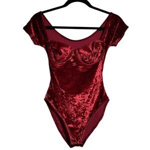 Vintage Red Crushed Velvet Bodysuit Goth Y2k French Lingerie Sz M Huit 8